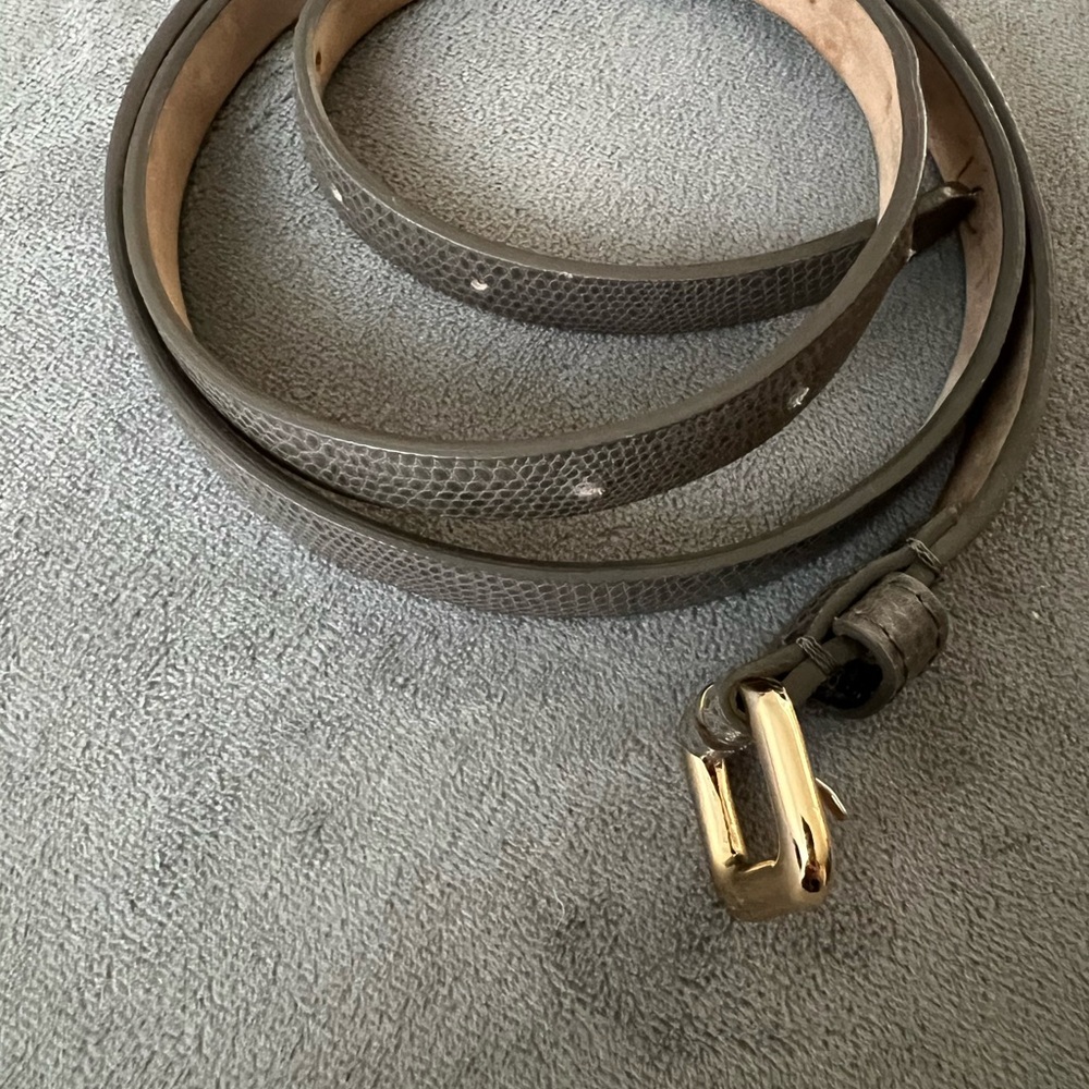 Ann Taylor Loft Chic Gray & Gold Buckle Skinny Croc Calf Leather Belt size L
